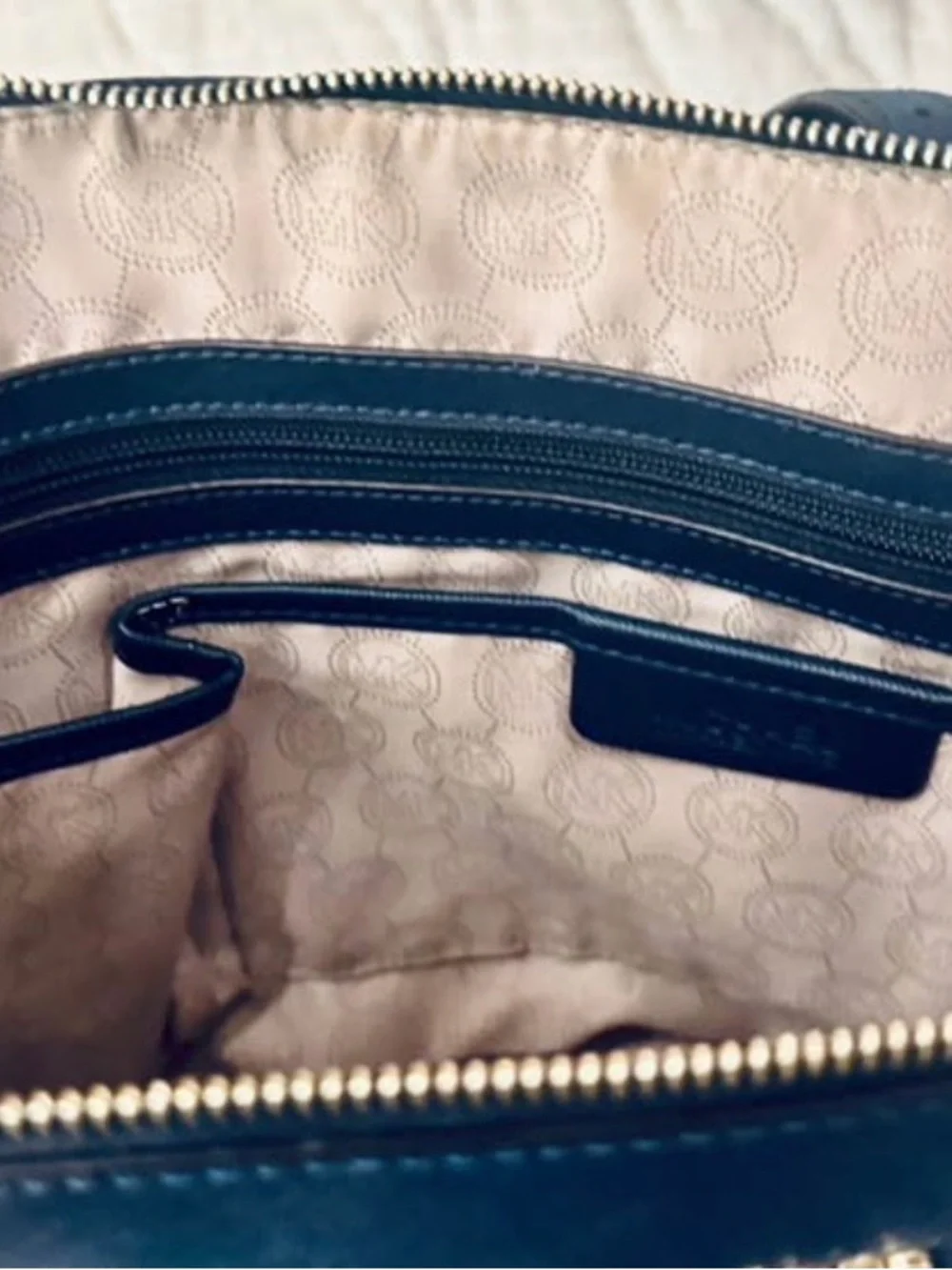 Michael Kors Blue Saffiano Shoulder Bag with Gold Hardware